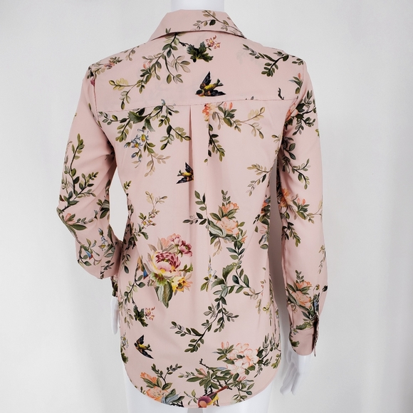 H&M Floral/Bird Print Button Up Top Light Pink 2 - Picture 3 of 11